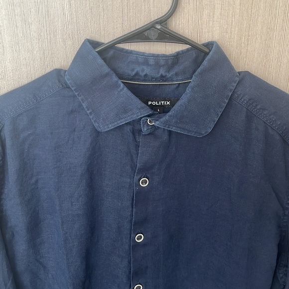 Politix Navy Blue Linen Shirt - Picture 2 of 7
